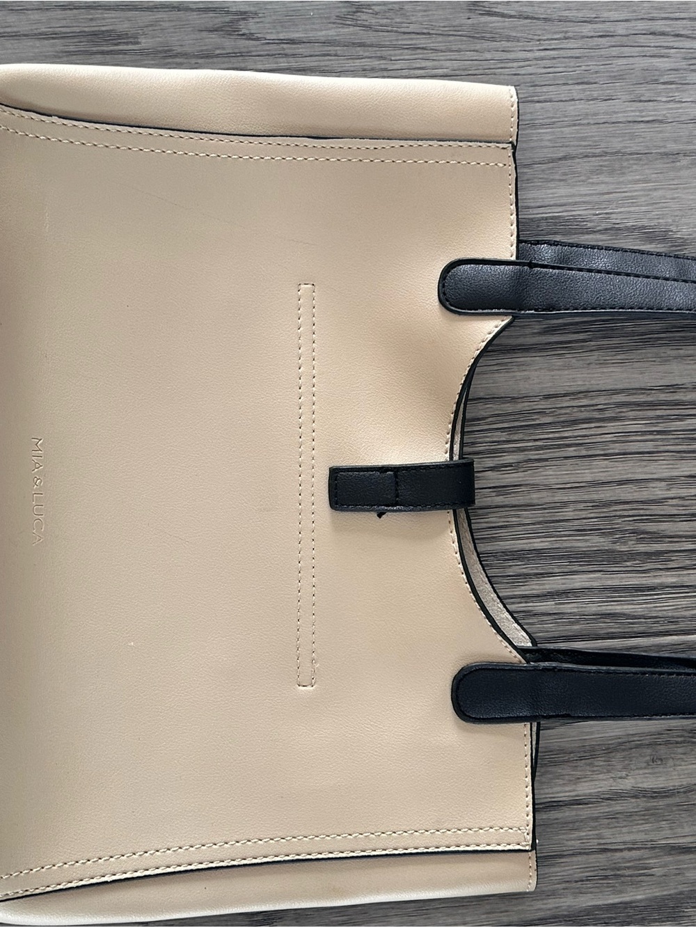 Neutral Two-Tone Tote Bag with Black Handles